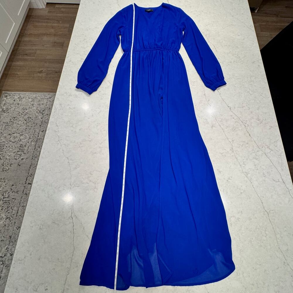 Lulus Wondrous Water Lilies Long Sleeve Maxi Dress Women’s Large Royal Blue - Picture 6 of 16